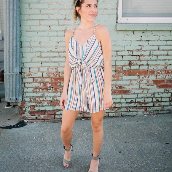 Mustard Seed Front tie striped romper medium - Picture 2 of 3